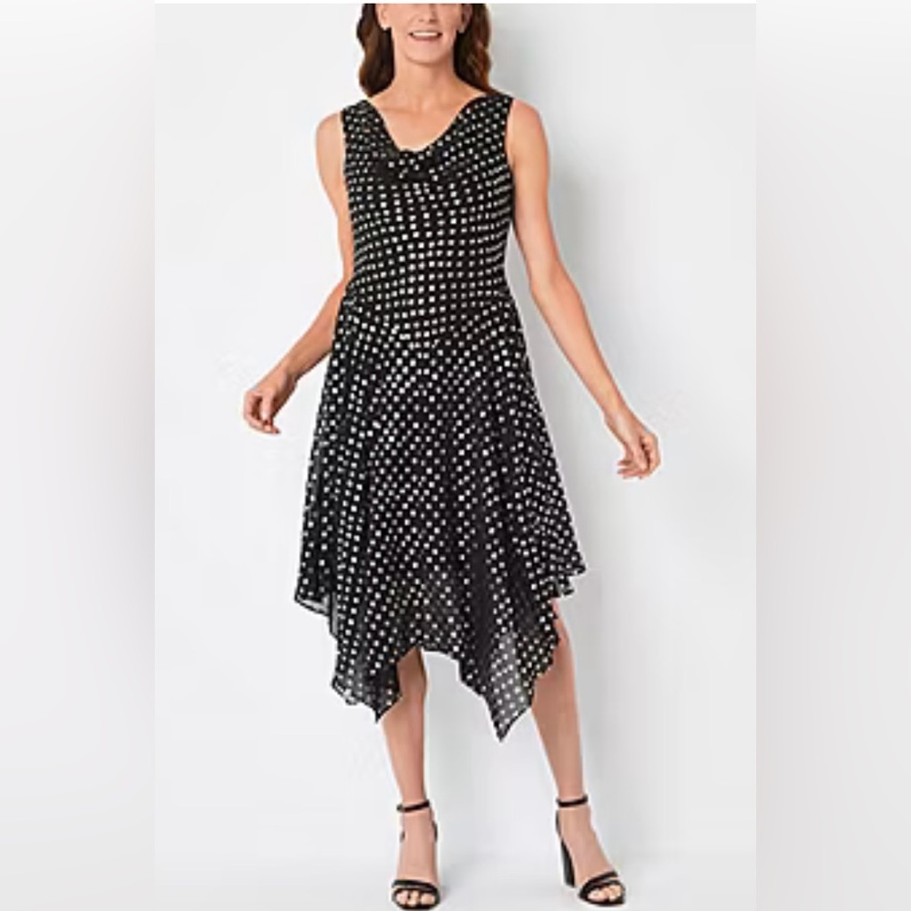 Robbie Bee Sleeveless Polka Dot High-Low Fit + Flare Dress